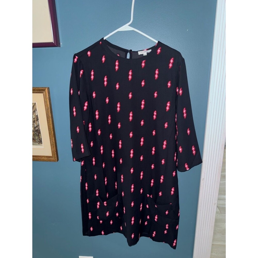 Equipment Black Mini Dress with Pink Lightning Motif